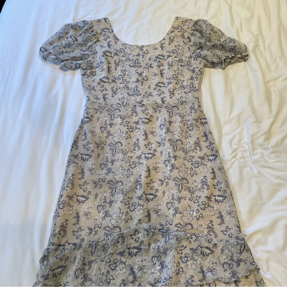 AQUA blue floral maxi tiered dress